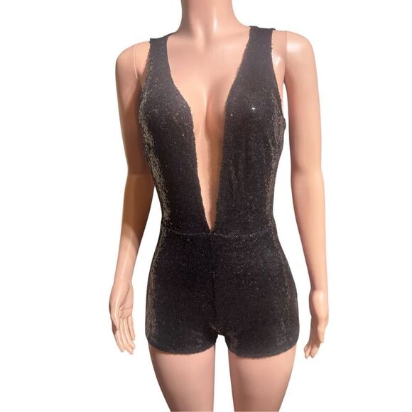 Fashinova dazzling black sequin romper M - Picture 1 of 7